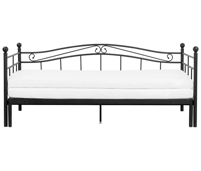 Beliani Cama con somier Metal TULLE 102x209 Negro