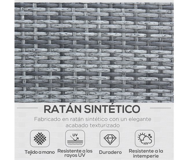 Muebles de Ratán Poliéster, Ratán PE, Vidrio, Metal Outsunny Gris