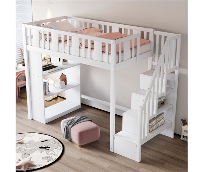 Cama alta para niños 95x253 Blanco