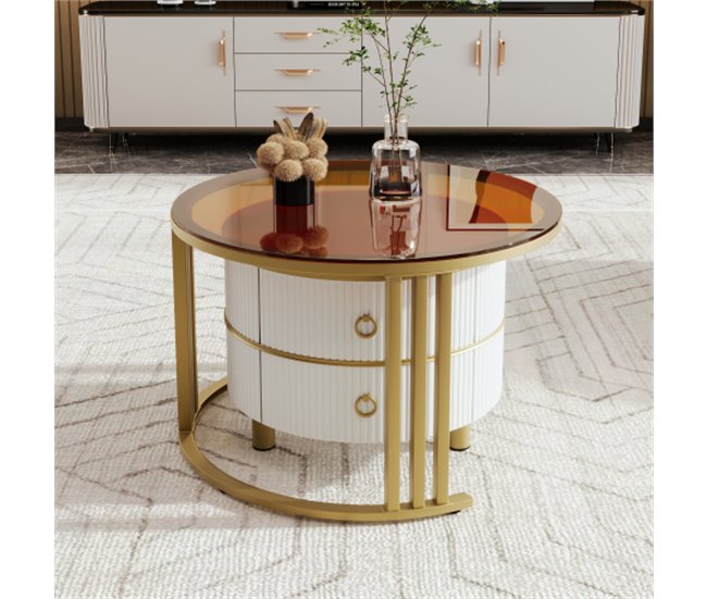 2 en 1, mesa de centro, mesa auxiliar, cajón 70x70 Blanco