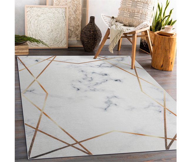 Alfombra lavable ANDRE 1220 Mármol Geométrico 80x150 Blanco/ Gris