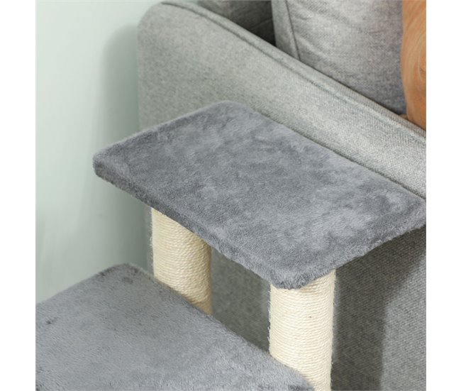 Escalera para Mascotas Aglomerado de Madera, Felpa PawHut Gris