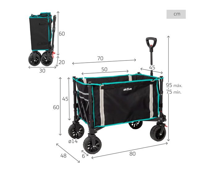 Aktive Carro plegable playa con ruedas todoterreno Negro