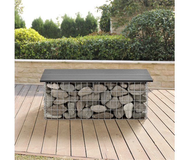 Banco de jardín gavión Friesland WPC 90x25 Gris