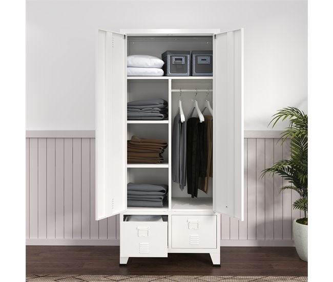 Armario Ropero Hankasalmi (2 puertas 1 perchero 4 compartimento 90 Blanco