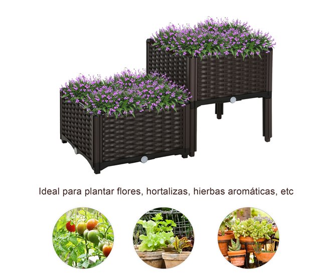 Conjunto de 2 Macetas Cuadradas PP Outsunny Marron