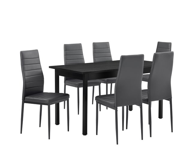 Mesa de comedor con 6 sillas Bjerkvik MDF hierro polipiel 140x60 Negro/ Gris