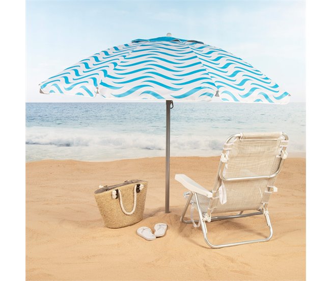 Aktive sombrilla de playa antiviento 8 varillas olas playa 200x200 Blanco/ Azul
