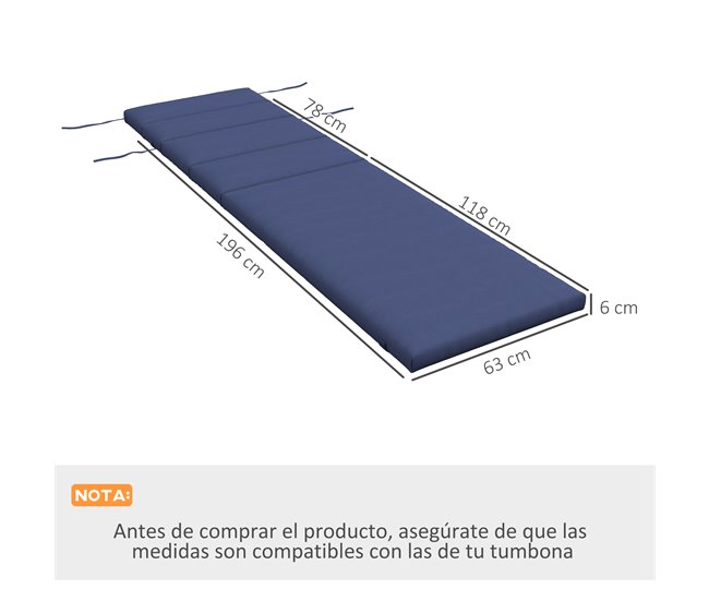 Cojín para Tumbona Poliéster, Algodón Azul