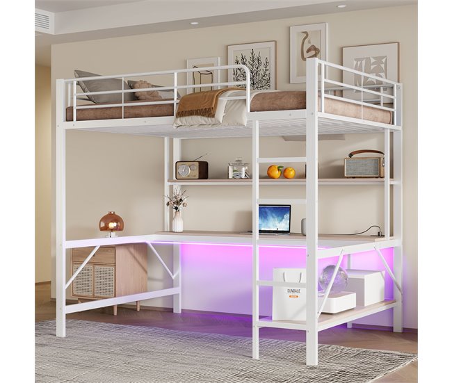 Cama alta para niños 145x204 Blanco