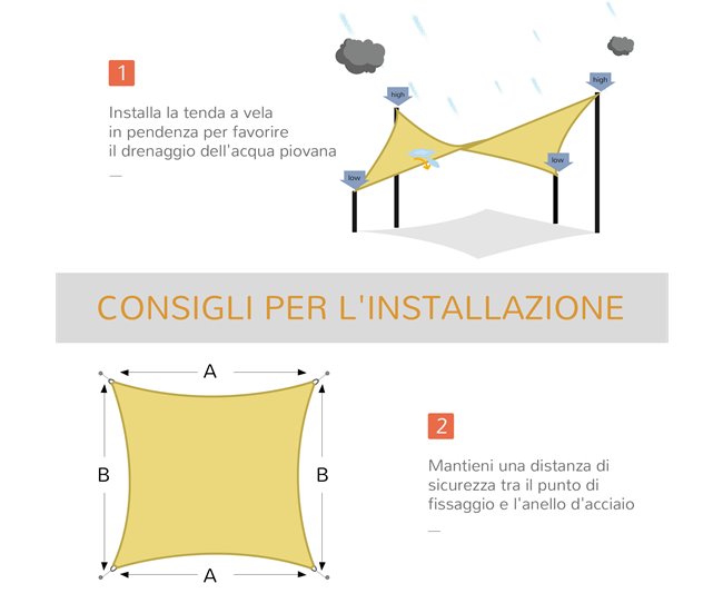 Toldo de Vela Rectangular Poliéster Outsunny 300x400 Mostaza