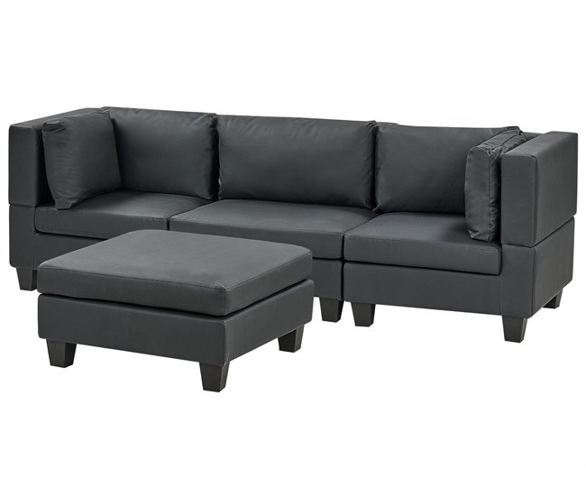Beliani Sofá con reposapiés Piel sintética UNSTAD Negro