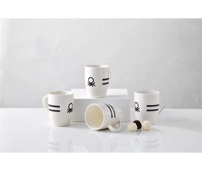 Set mug BLACK&WHITE 4 piezas marca BENETTON Blanco