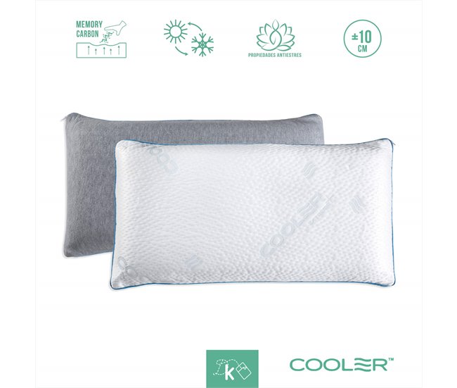 Almohada Viscoelástica Carbono Activo Tejido Frío 105x34 Blanco/ Gris