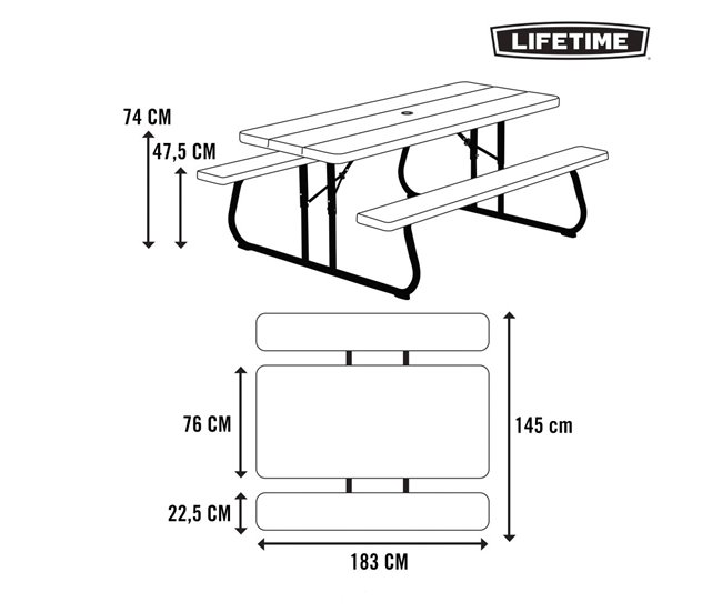 Mesa con bancos plegable ultrarresistente marrón LIFETIME 183x76x74 cm UV100 Gris