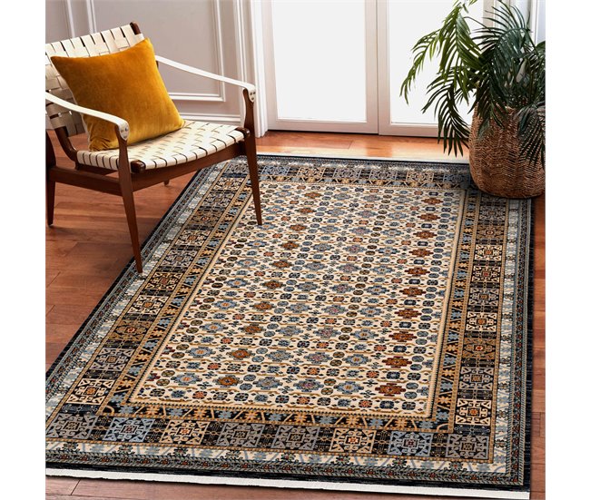 Alfombra KESHAN franjas Marco oriental 6428/53551 120x145 Marron