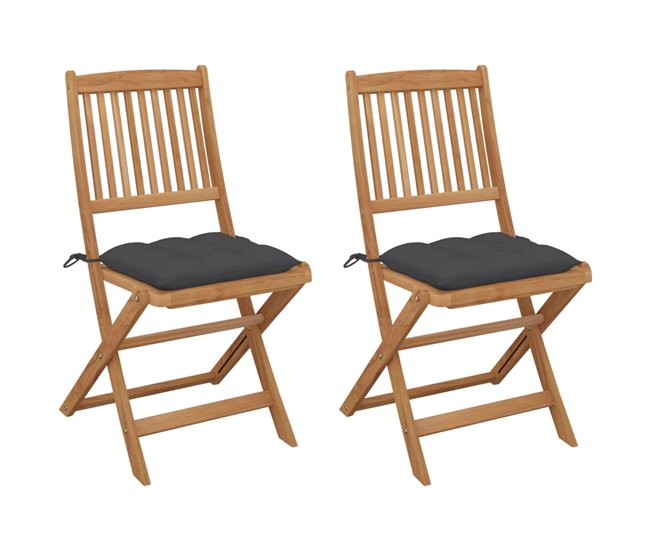 2 Sillas de jardín plegables de madera con cojines Antracita