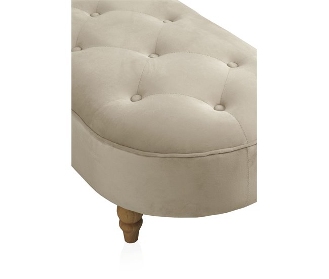 Taburete tapizado en terciopelo con patas de madera natural Beige