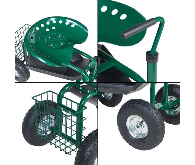 Asiento de jardinería Casarano con ruedas acero Verde