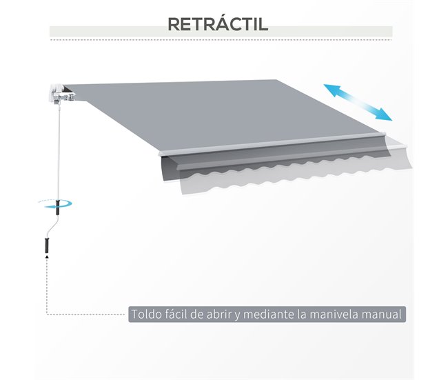 Toldo Manual Retráctil Aluminio, Metal, Poliéster Outsunny 295x245 Crudo