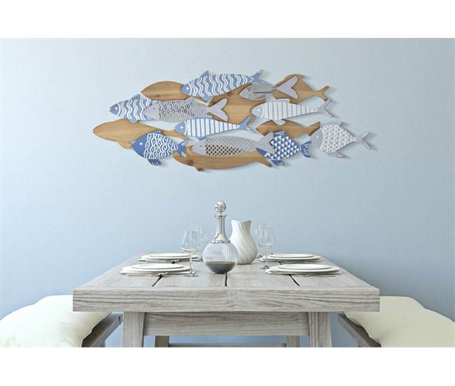 Decoración de Metal y Madera Pez 10 Multicolor