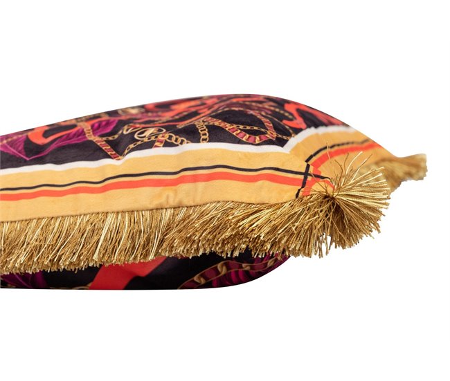 Cojin Velvet Relleno Plumas Con Flecos Multicolor