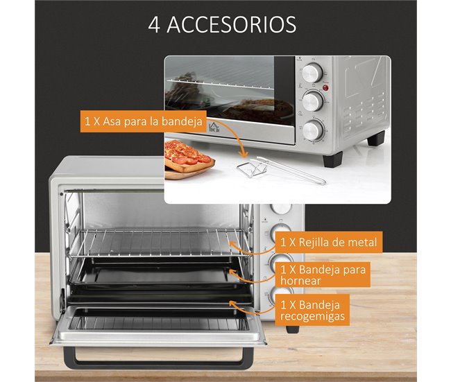 Mini Horno Eléctrico Metal, Acero Inoxidable HOMCOM Plateado