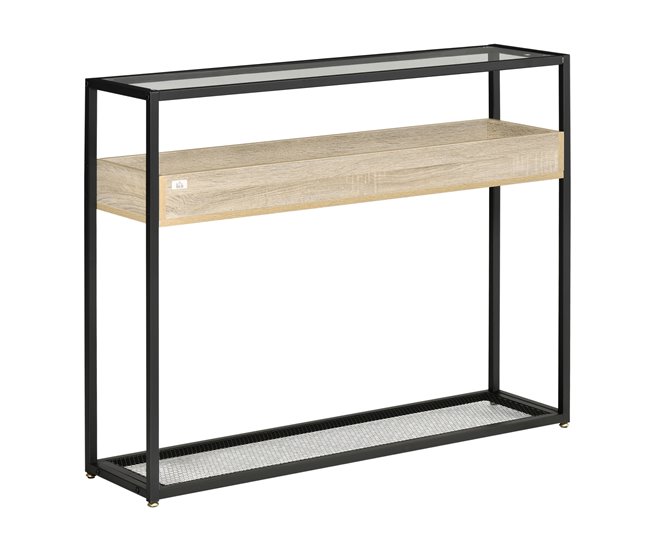 Mesa Consola Vidrio Templado, MDF, Metal HOMCOM 108 Negro