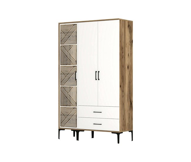 Armário de 3 portas com efeito madeira 120 Blanco/ Madera