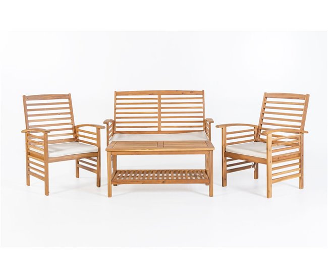 Set BAHAMAS sofá 2 plazas con 2 sillones y mesa natural Natural