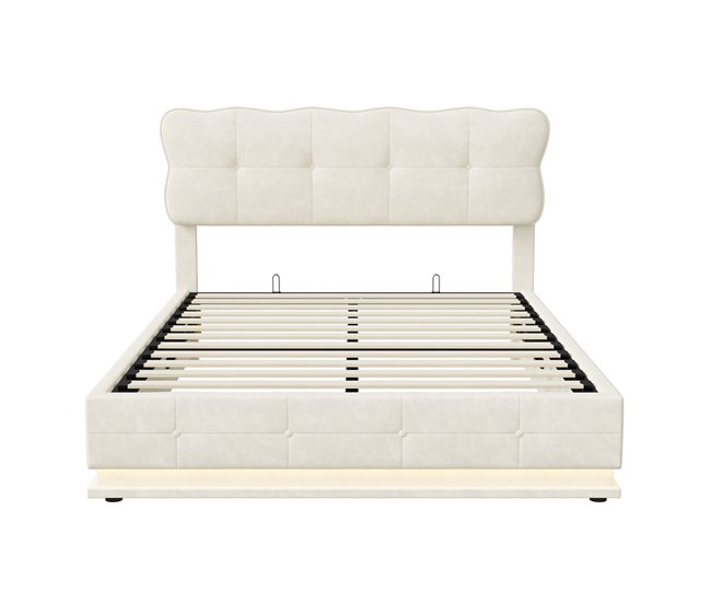 Cama, LED, cama con muelles, cama doble, cama funcional 146x204 Beige