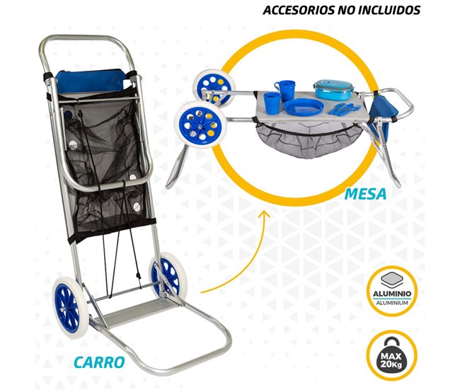 Carro multiusos playa aluminio Aktive Azul