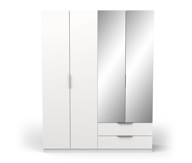 Armario GHOST puertas batientes con espejo y 2 cajones Blanco