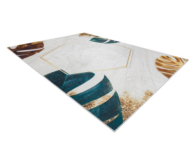 Alfombra lavable ANDRE 1150 Hojas monstera cubo 120x170 Blanco