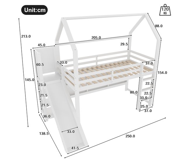 Cama alta para niños Blanco