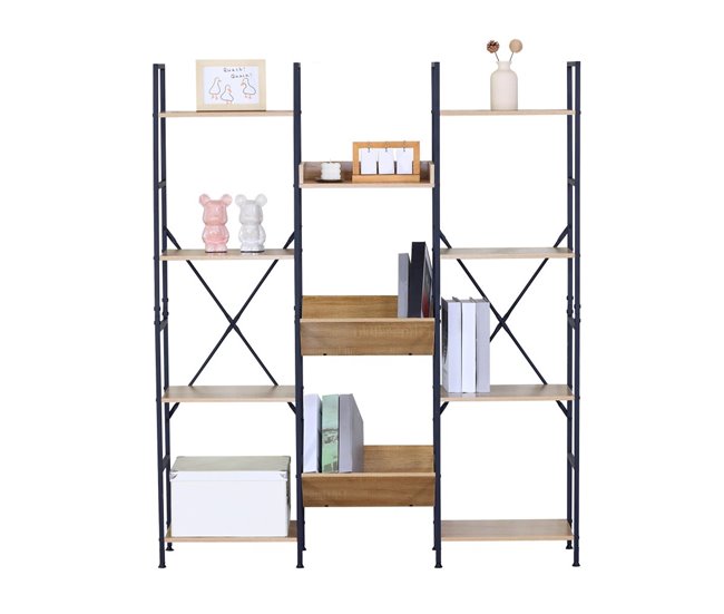 Max Home Estantería madera 11 estantes Negro/ Madera