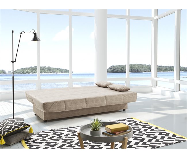 Sofa Cama Clic Clac Julieta 3 Plazas, Incluye 2 Cojines Beige