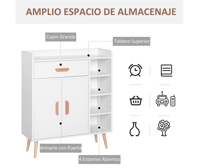 Aparador Tablero de partículas HOMCOM, hogar - muebles de comedor 80 Blanco
