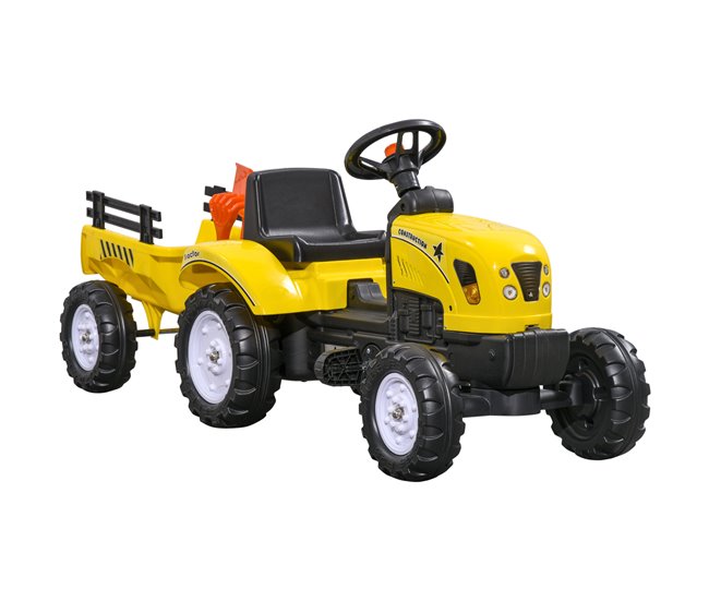 Tractor Pedal con Remolque Hierro, plástico HOMCOM Amarillo