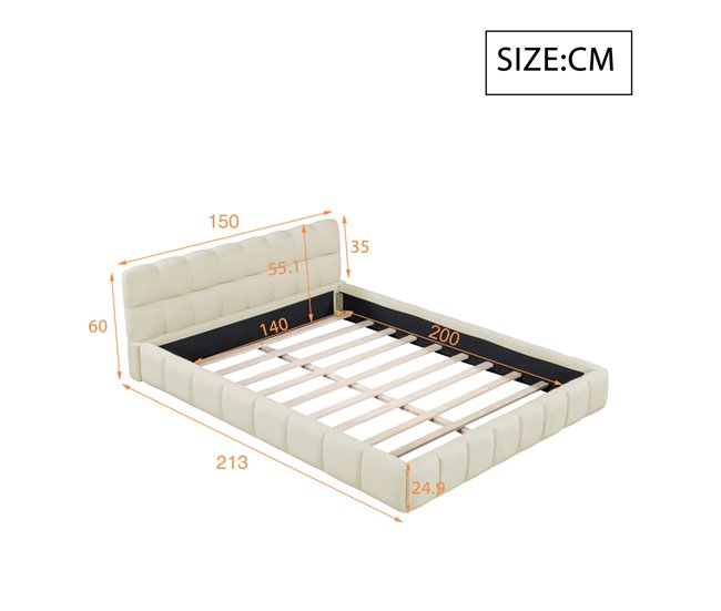 Cama, cama juvenil, cama doble, cama plana 150x213 Beige