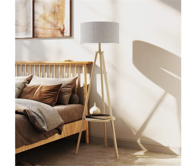 Lámpara de Pie Madera, Lino HOMCOM, hogar - iluminación Gris