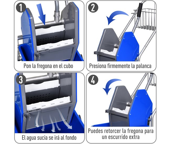 Cubo de Fregona Plástico PP, Metal HOMCOM Azul