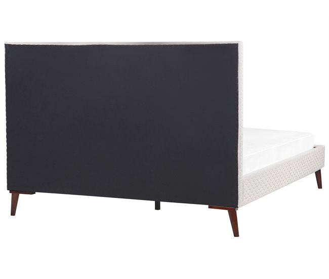 Beliani Cama con somier Terciopelo BAYONNE 171x212 Blanco/ Beige