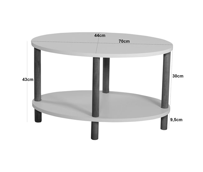 Mesa de centro Højreby ovalada aglomerado/madera 70x44 Blanco