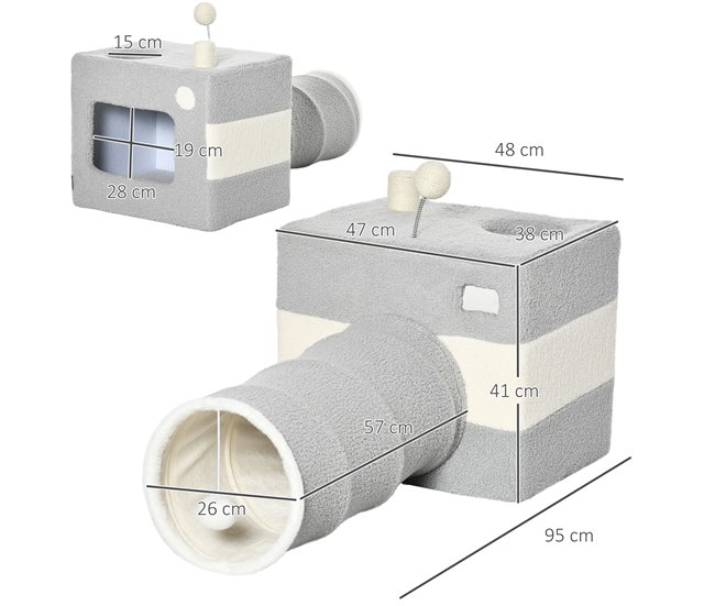 Túnel para Gatos Aglomerado de Madera, Franela, Sisal PawHut Gris