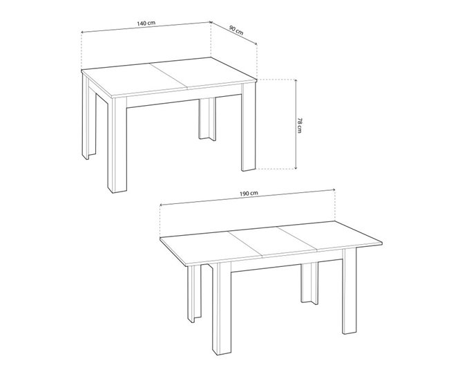 Mesa de comedor extensible Danna 140 190x90 Roble
