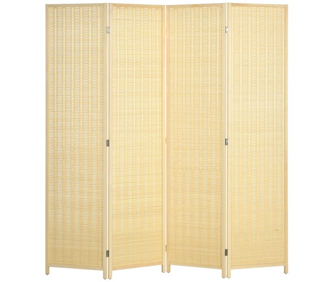 Biombo Separador Bambú, Algodón, Madera de Pino HOMCOM Marron