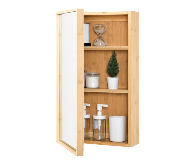 Mueble de pared para baño con espejo Ikorfat estantes ajustables Natural
