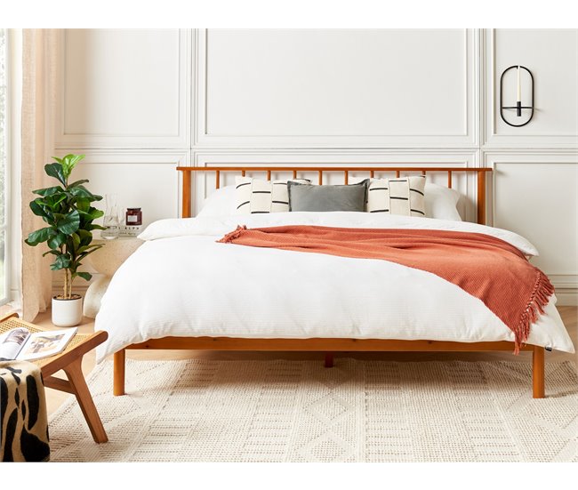 Beliani Cama con somier Madera de pino BARRET 196x209 Marron
