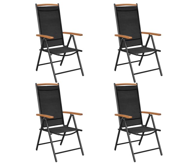 4 Sillas de jardín plegables de aluminio y textilene Negro